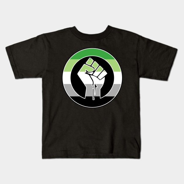 Black Lives Matter Fist Circled LGBTQ Flag Aromantic Kids T-Shirt by aaallsmiles